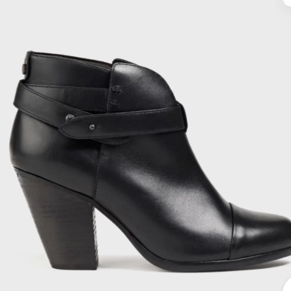 RAG & BONE HARROW LEATHER HEEL BOOTIES ROUND TOE BLACK SZ 39/8.5 - Picture 2 of 14